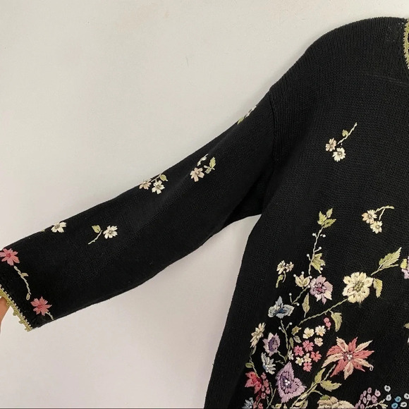 Vintage Floral Embroidered Y2K Pullover Sweater Tunic Womens Size Medium Black - Picture 7 of 13